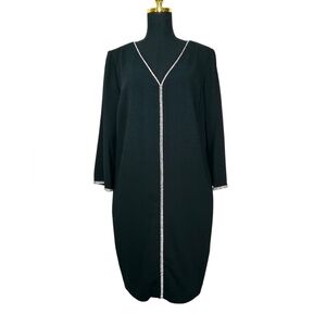 NWT $328 Trina Turk Shift Dress Size 12  Black Rhinestone Trim Carmel Crepe.